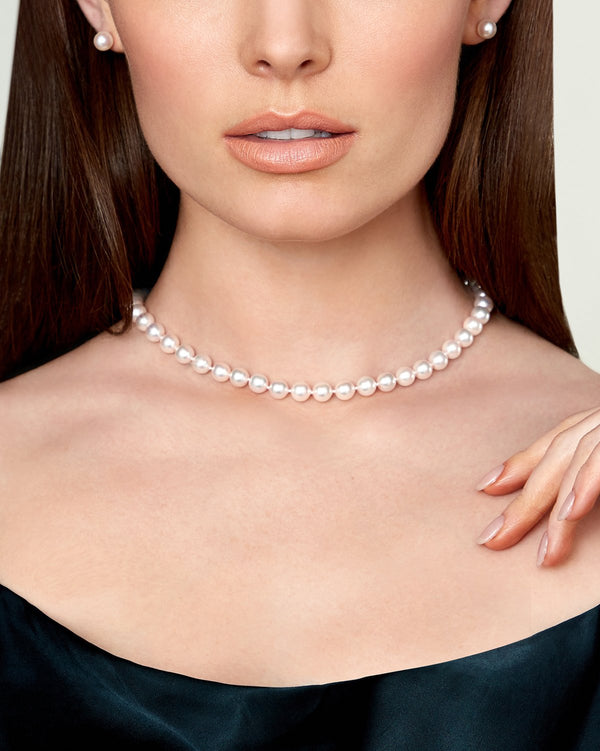 White Japanese Akoya Choker Length Pearl Necklace, 7.5-8.0mm - AAA Quality