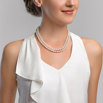 3.0-9.0mm White Freshwater Pearl Graduated Double Strand Necklace - Model Image