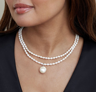 4.5-5.0mm Oval White Freshwater Pearl Double Strand Necklace - Secondary Image