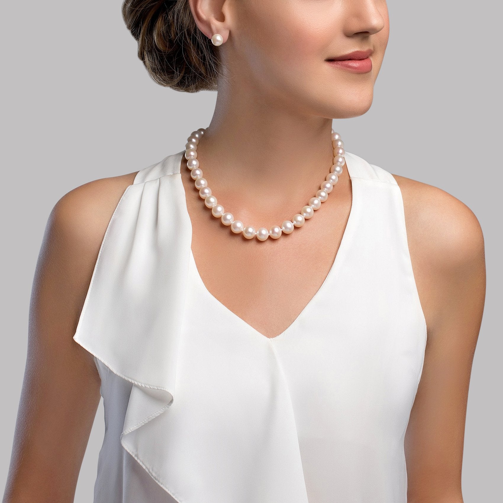 10.5-11.5mm White Freshwater Pearl Necklace - AAA Quality - Secondary Image