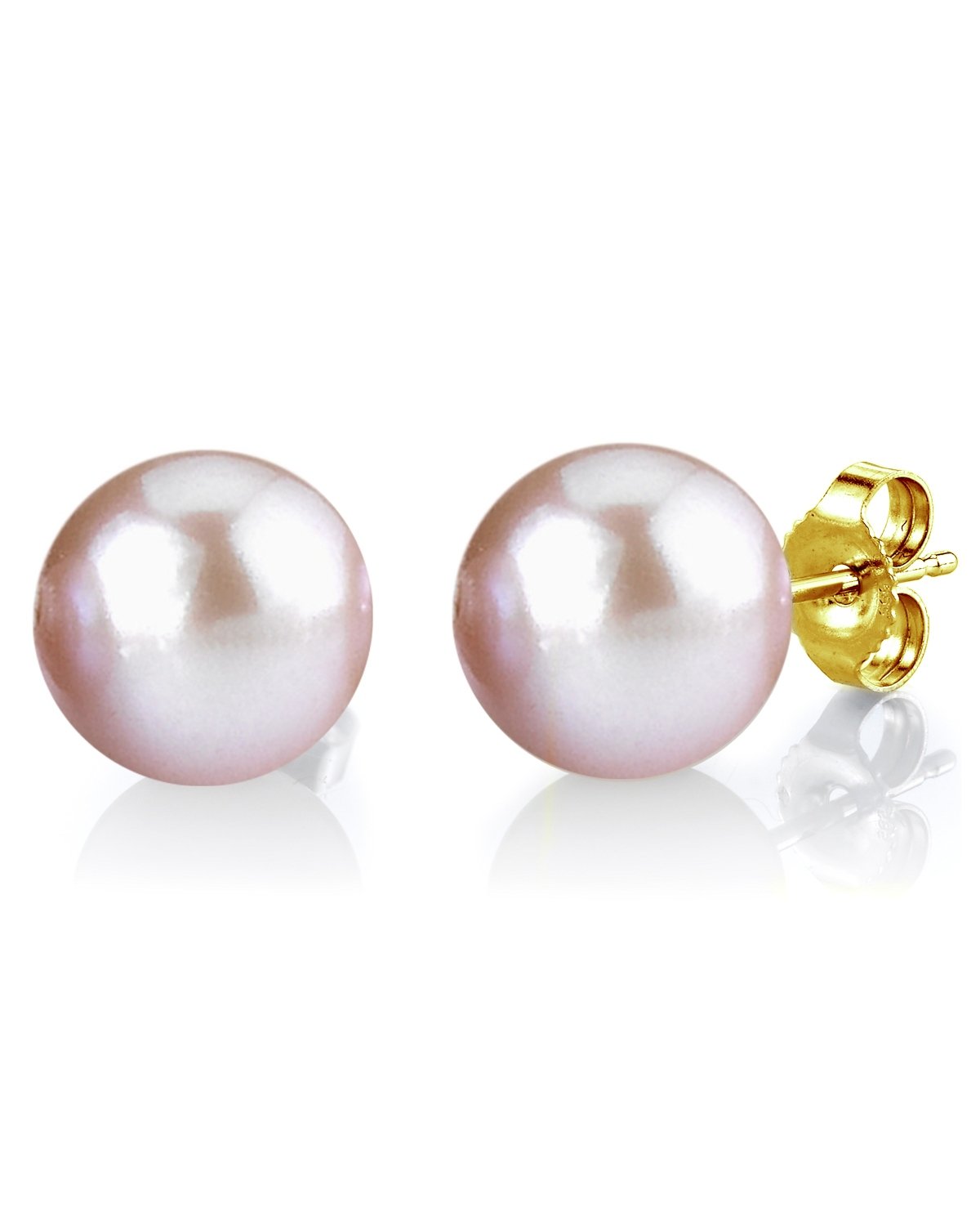 11mm Pink Freshwater Round Pearl Stud Earrings - Model Image