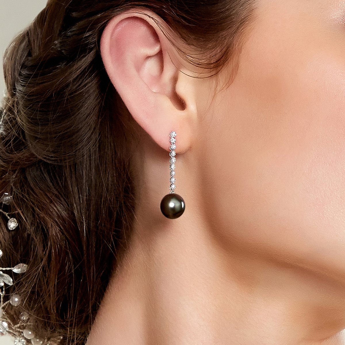 Tahitian South Sea Pearl & Diamond Serena Earrings - Model Image