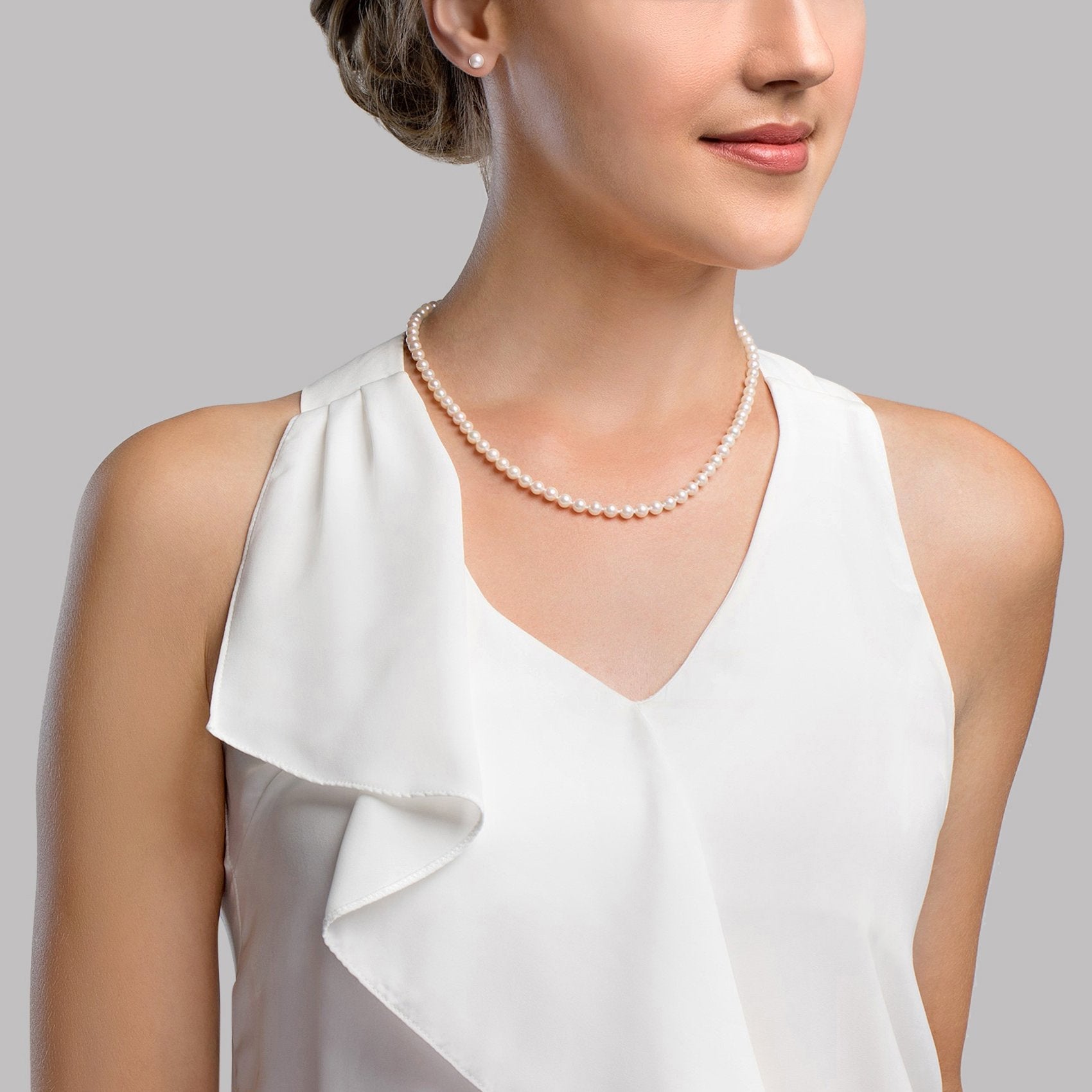 5.0-7.0mm Japanese Akoya White Graduated Pearl Necklace - Model Image