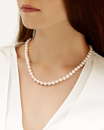 7.0-7.5mm Japanese Akoya White Choker Length Pearl Necklace- AA+ Quality - Model Image