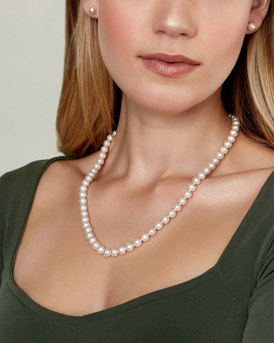 7.0-7.5mm Freshwater Pearl Necklace & Earrings - Model Image