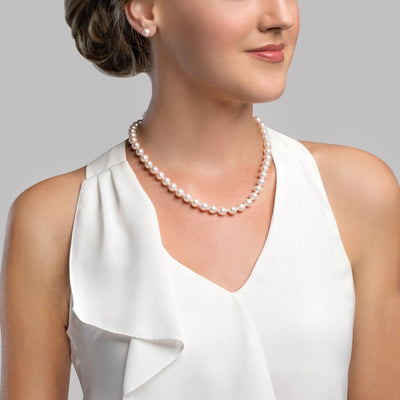 8.0-8.5mm Japanese White Akoya Pearl Necklace & Earrings - Model Image