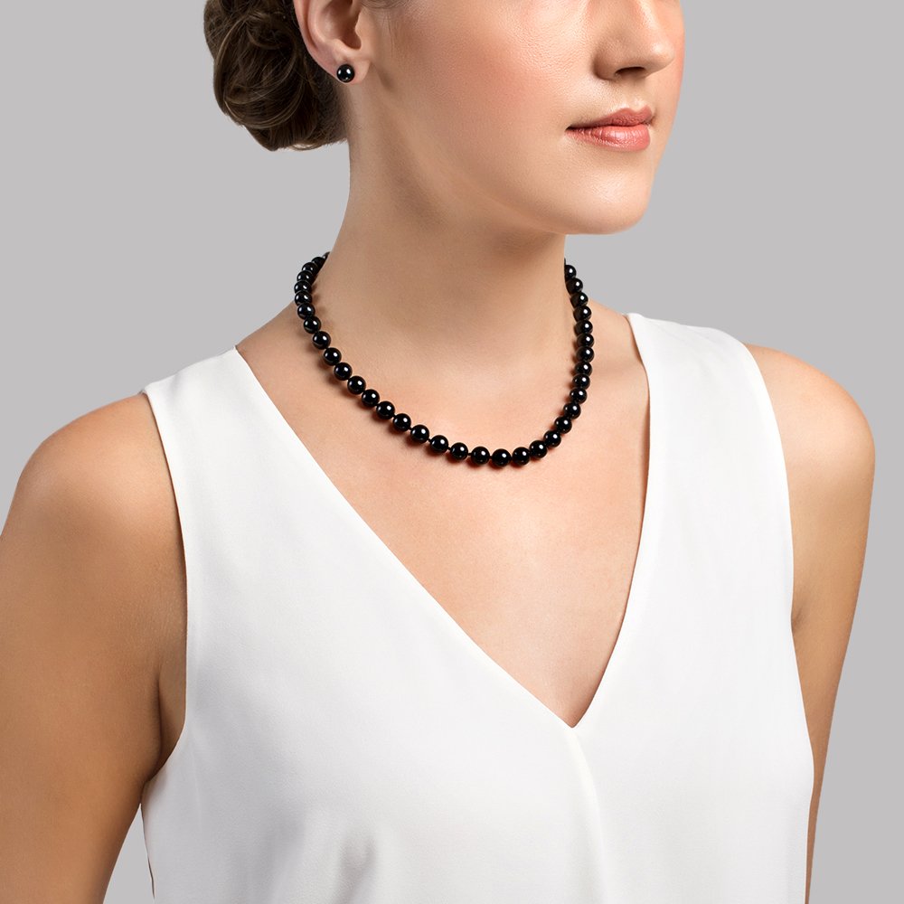 Black Japanese Akoya Pearl Necklace, 8.5-9.0mm - AA+ Quality - Pearls of Joy