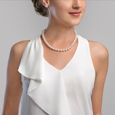 8.5-9.5mm Freshwater Pearl Necklace & Earrings - Model Image