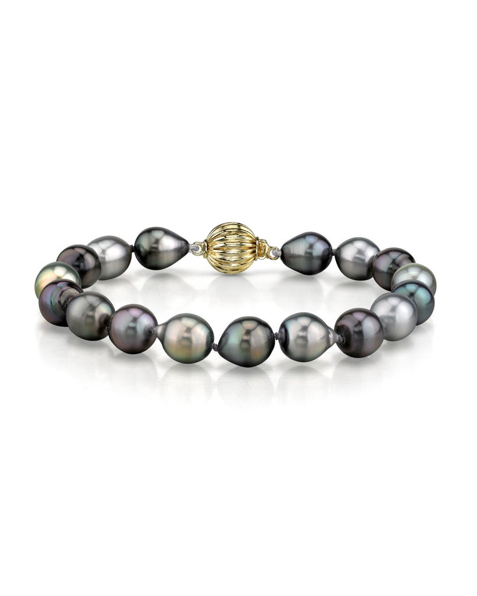 9-10mm Tahitian South Sea Multicolor Drop-Shape Pearl Bracelet - AAAA Quality - Model Image