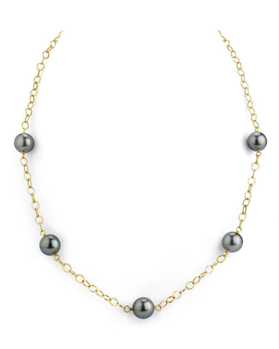 Tahitian South Sea Round Pearl Tincup Necklace - Model Image