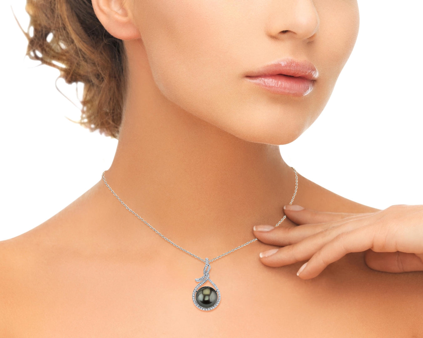 14mm Tahitian South Sea Pearl & Diamond Thedora Pendant - Secondary Image