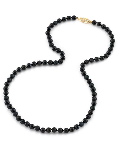 5.0-5.5mm Japanese Akoya Black Pearl Necklace - AAA Quality - Model Image