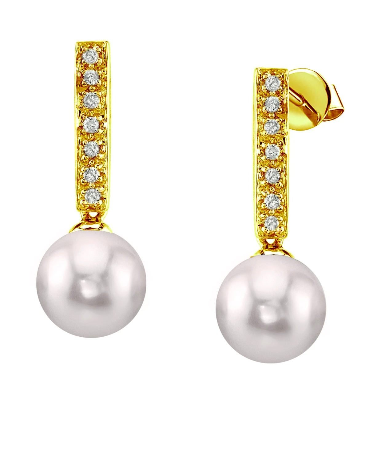 Akoya Pearl Dangling Diamond Earrings- Choose Your Pearl Color - Third Image