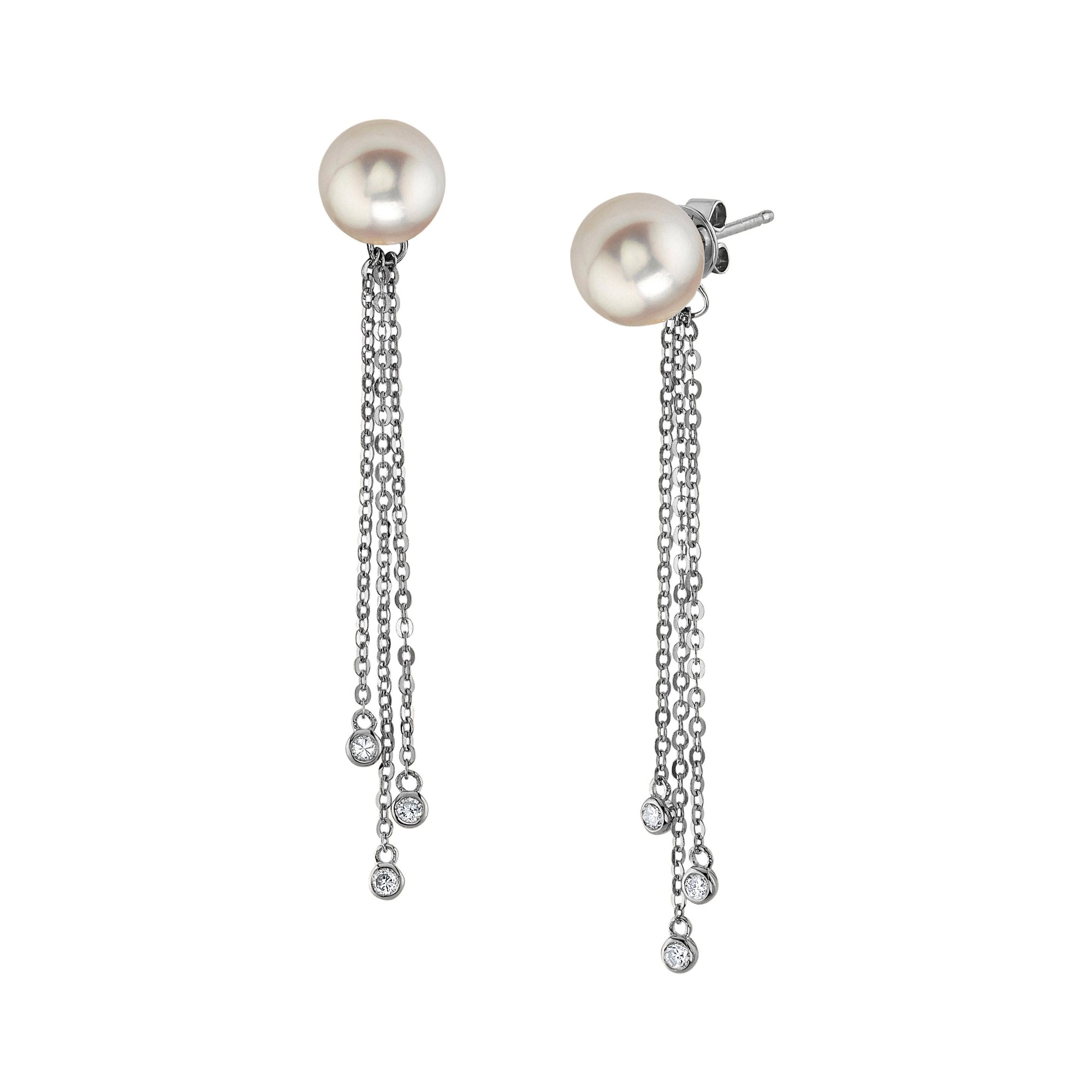 Japanese Akoya Pearl Diamond Tear Earrings