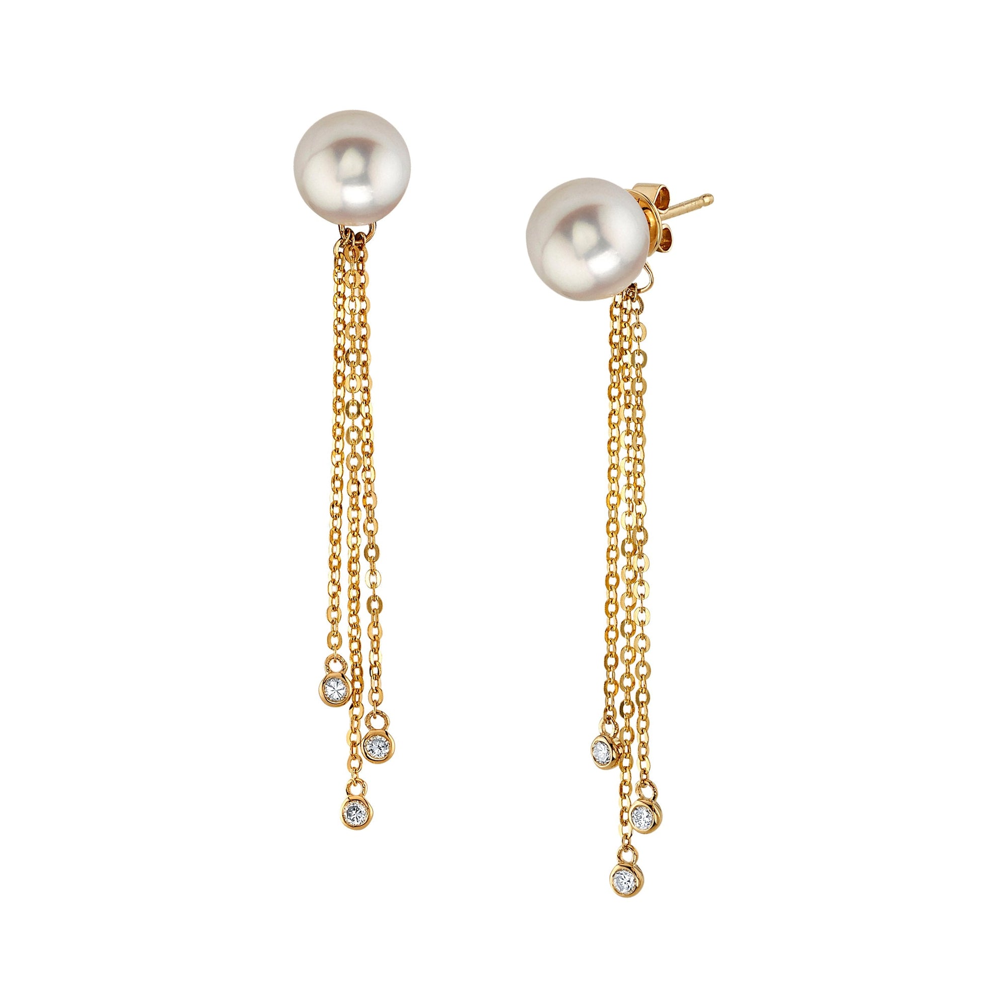 Japanese Akoya Pearl Diamond Tear Earrings - Model Image