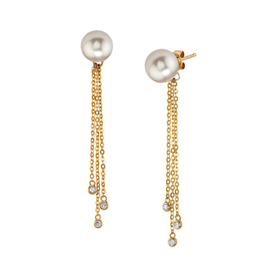 Japanese Akoya Pearl Diamond Tear Earrings - Model Image