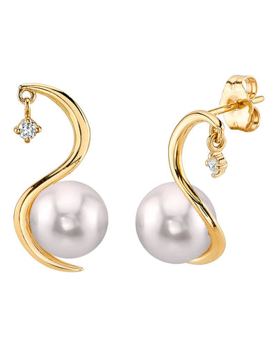 Japanese Akoya Pearl & Diamond Ellis Earrings - Model Image