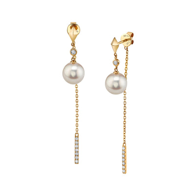 Japanese Akoya Pearl & Diamond Krystal Earrings - Model Image