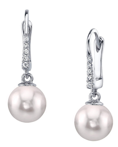 Japanese Akoya Pearl & Diamond Susan Earrings in White Gold