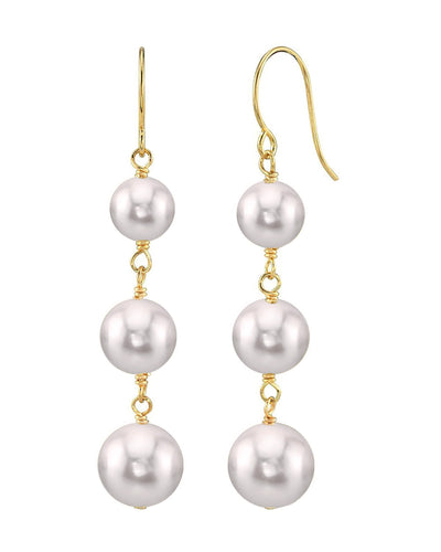 White Akoya Pearl Triple Drop Earrings - Secondary Image