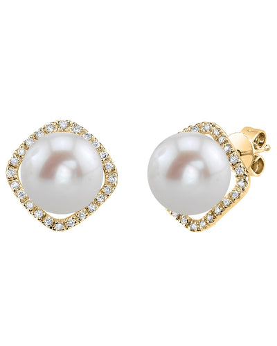 Freshwater Pearl & Diamond Ella Earrings - Model Image