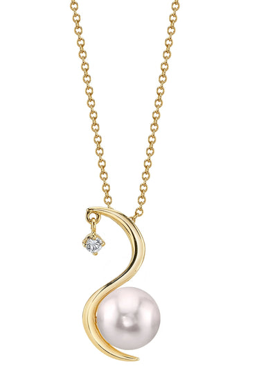 Japanese Akoya Pearl & Diamond Ellis Pendant - Model Image