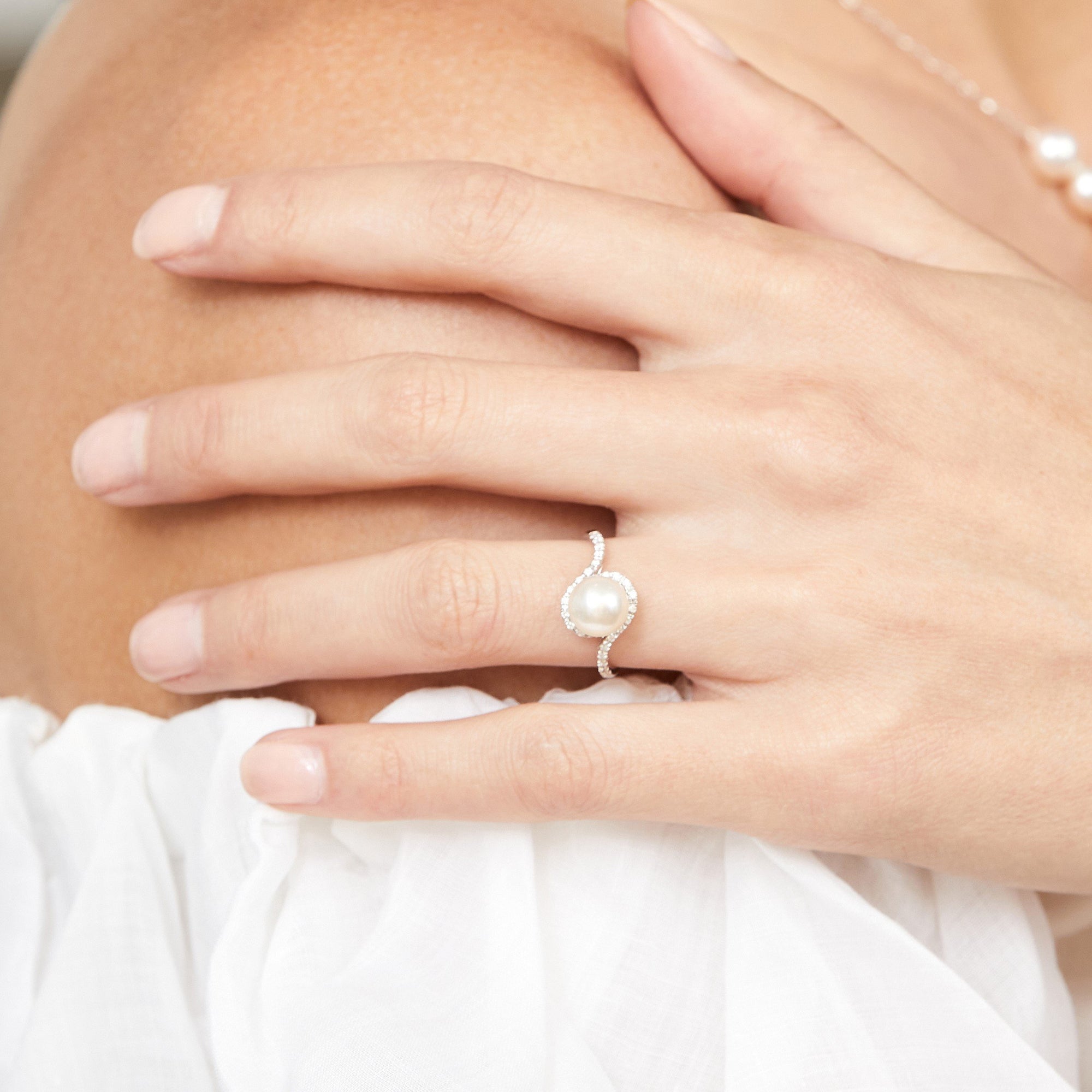 Freshwater Pearl & Diamond Lyanna Ring - Model Image