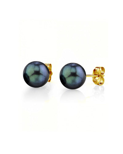 6.0-6.5mm Black Akoya Round Pearl Stud Earrings - Secondary Image