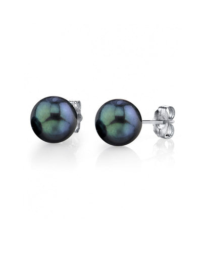 7.5-8.0mm Black Akoya Round Pearl Stud Earrings