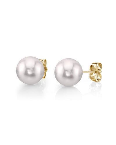 9.5-10.0mm White Akoya Round Pearl Stud Earrings - Model Image