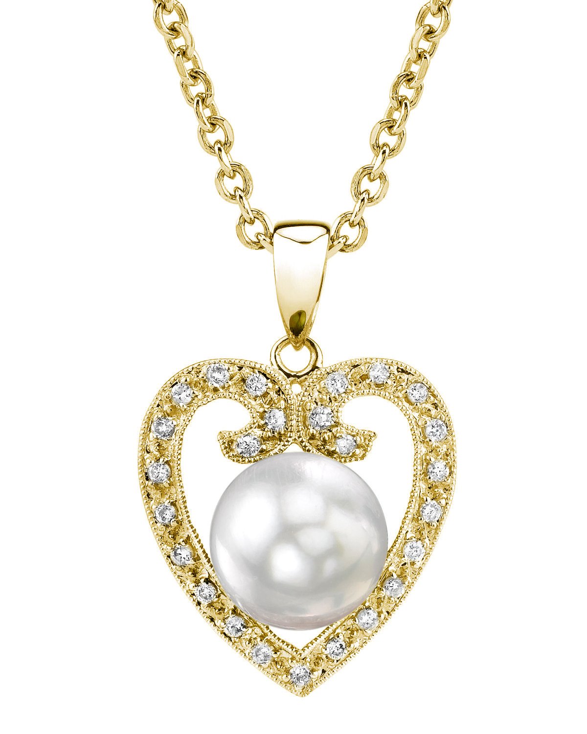 South Sea Pearl & Diamond 9mm Heart Shaped Pendant - Model Image