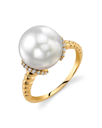 White South Sea Pearl & Diamond Jackie Ring - Secondary Image