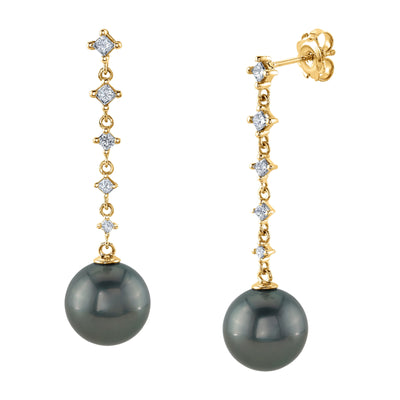 Tahitian South Sea Pearl & Diamond Brielle Earrings - Model Image