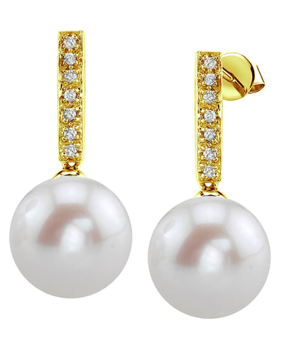 Freshwater Pearl Dangling Diamond Earrings - Secondary Image