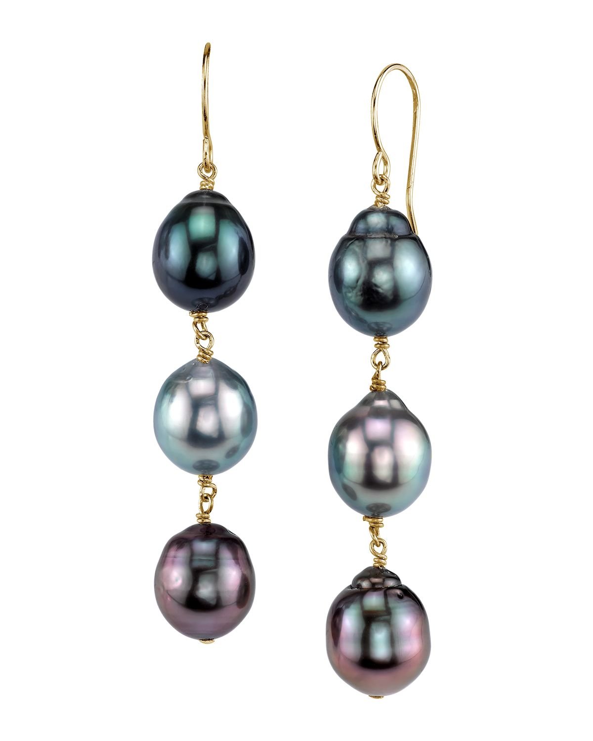 Tahitian South Sea Drop Multicolor Pearl Tincup Earrings - Model Image