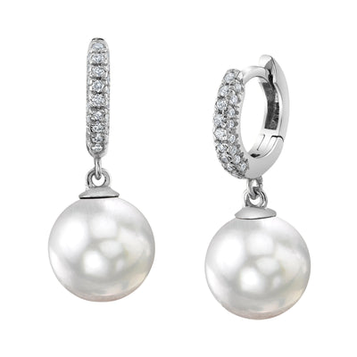 White South Sea Pearl & Diamond Huggie Eileen Earrings