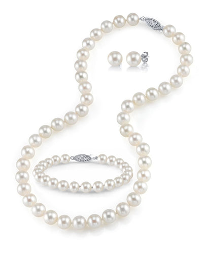 7.0-7.5mm White Freshwater Pearl Necklace, Bracelet & Earrings