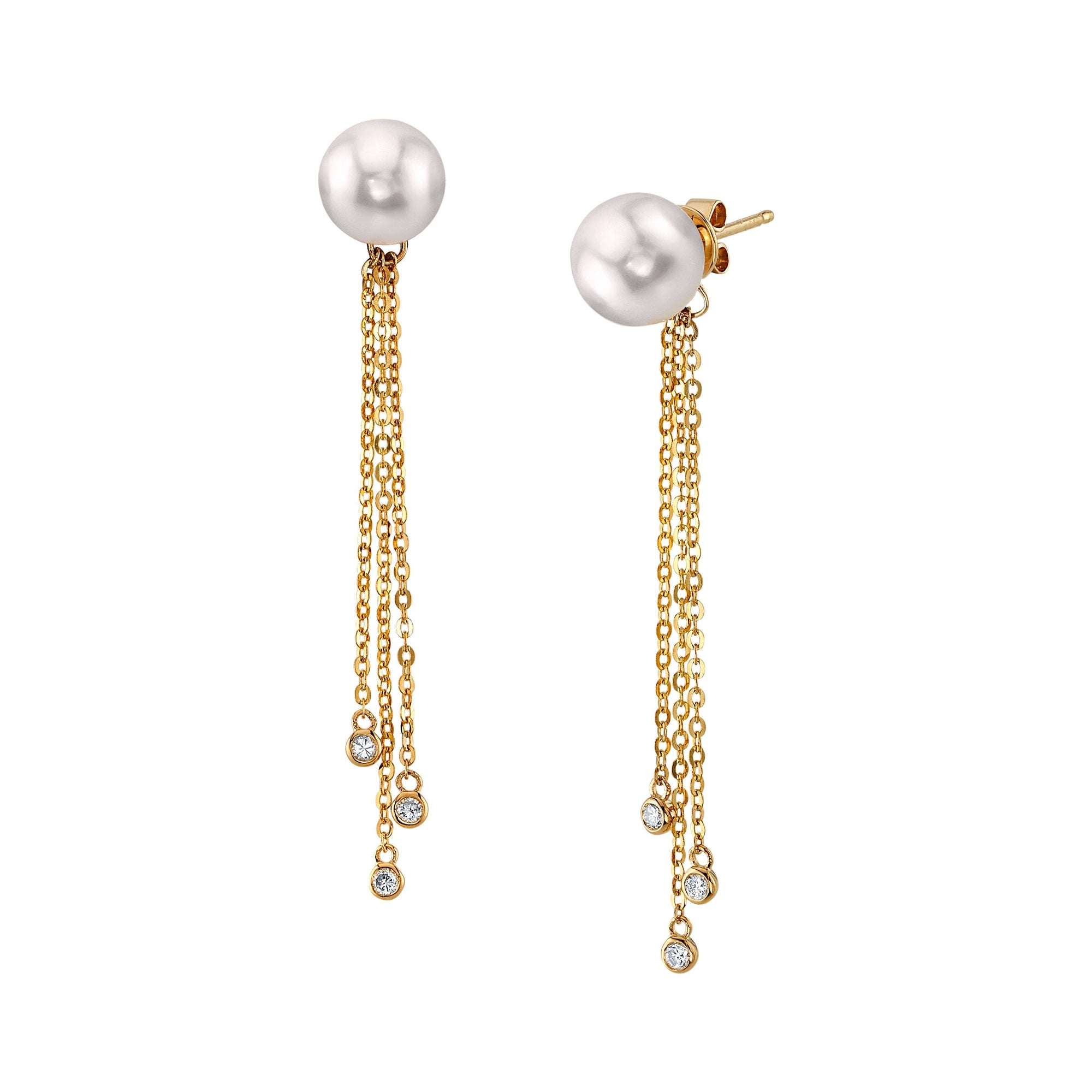 Freshwater Pearl Diamond Tear Earrings - Model Image