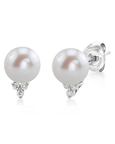 9ct Gold Cultured Freshwater Pearl & Diamond Earrings in White | Goldmark  (AU)