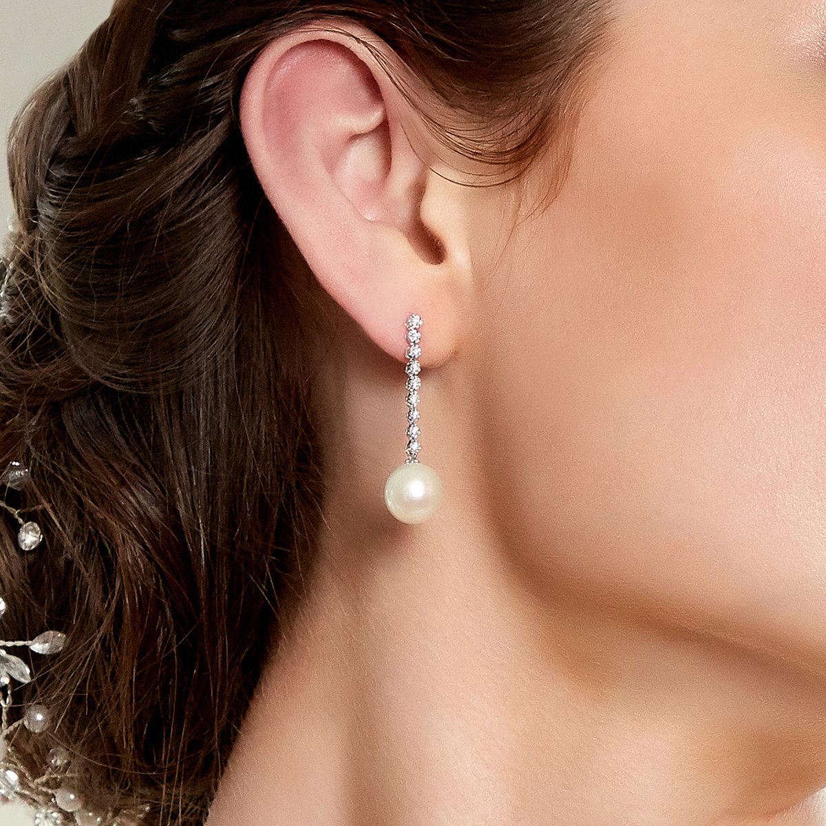 Freshwater Pearl & Diamond Serena Earrings - Model Image