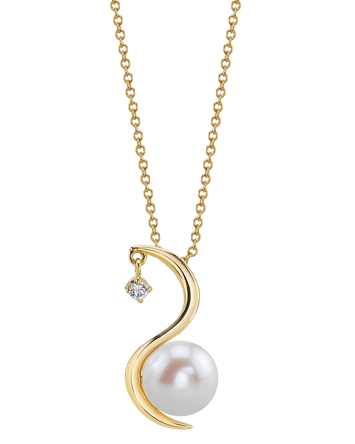 14K Gold Freshwater Pearl & Diamond Ellis Pendant - Model Image