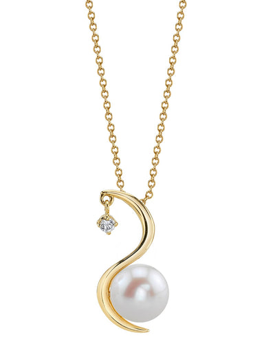 14K Gold Freshwater Pearl & Diamond Ellis Pendant - Model Image