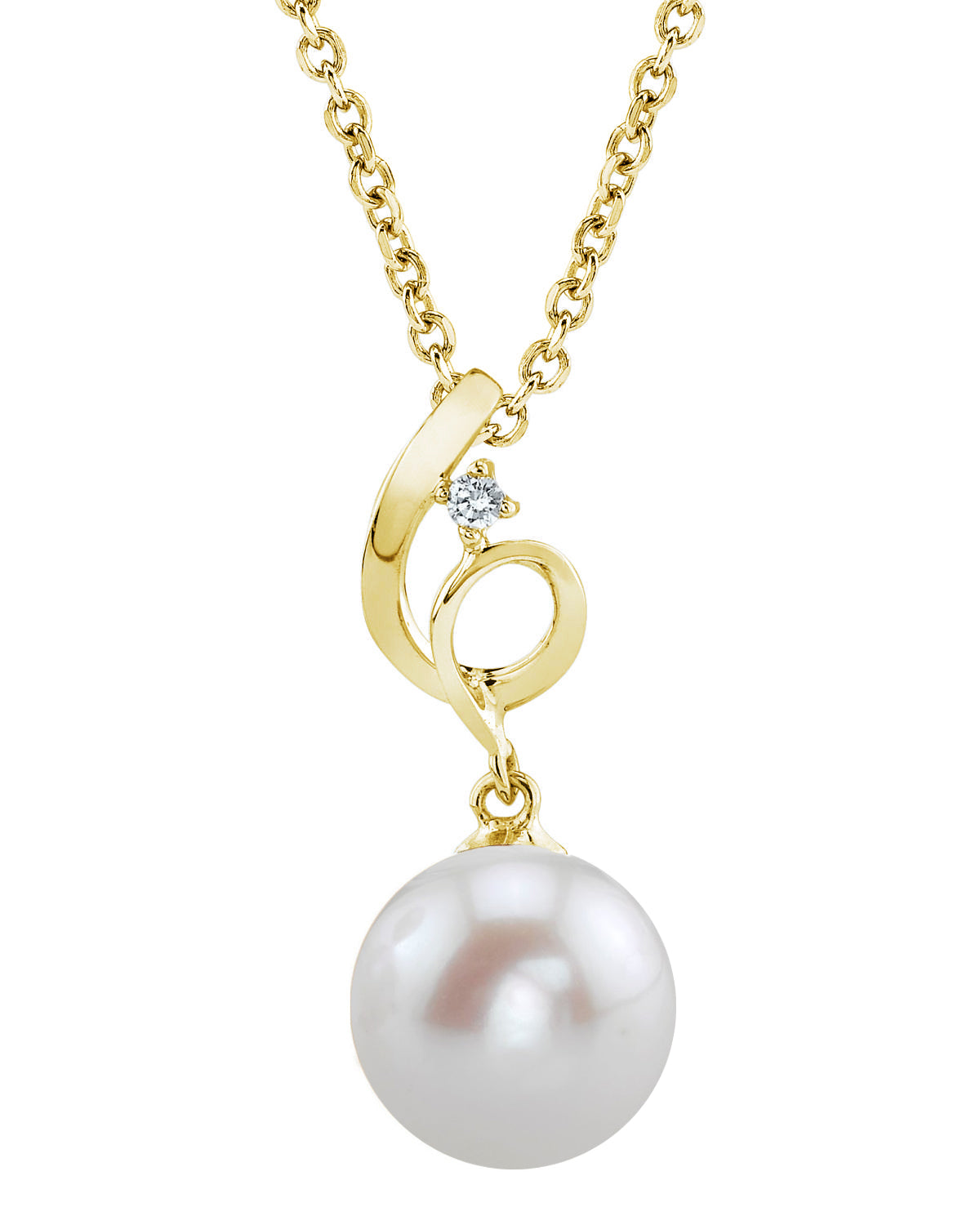 14K Gold Freshwater Pearl & Diamond Riley Pendant - Secondary Image