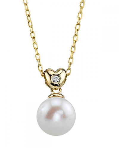 14K Gold Freshwater Pearl & Diamond Lev Pendant - Secondary Image