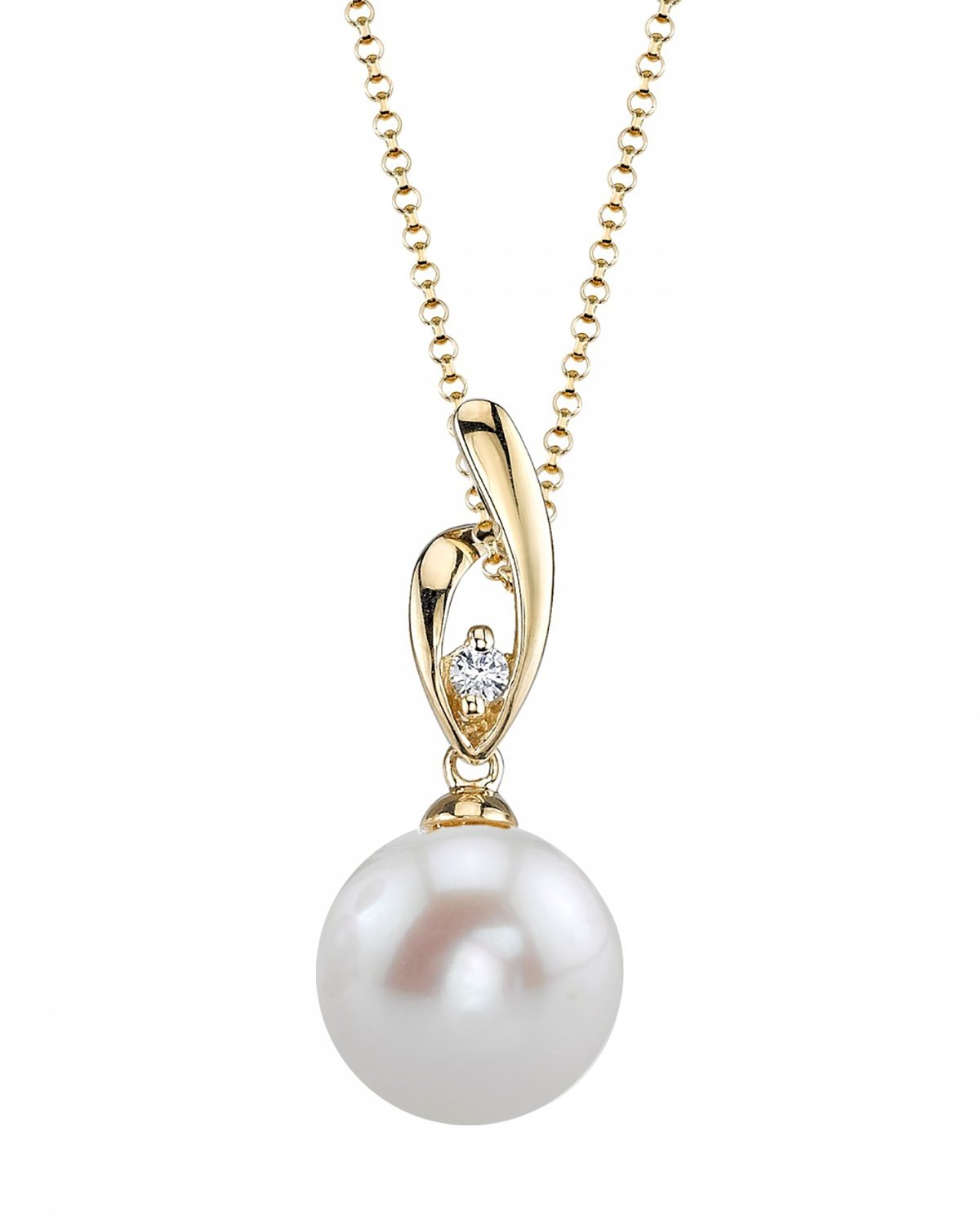 14K Gold Freshwater Pearl & Diamond Camila Pendant - Model Image