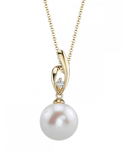 14K Gold Freshwater Pearl & Diamond Camila Pendant - Model Image