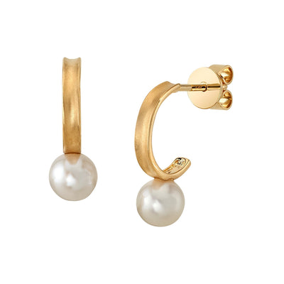 White Akoya Pearl Huggie Helena Earrings - Third Image