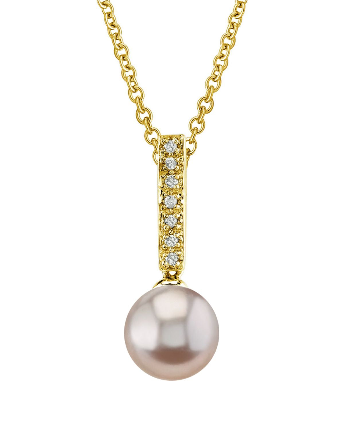 Pink Freshwater Pearl Dangling Diamond Pendant - Secondary Image