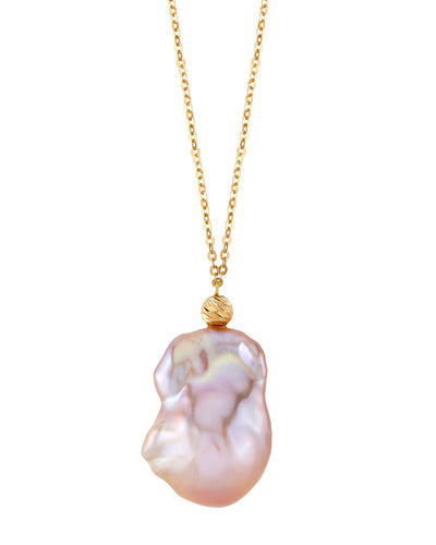 15mm Pink Freshwater Baroque Pearl Solitaire Designer Pendant - Model Image