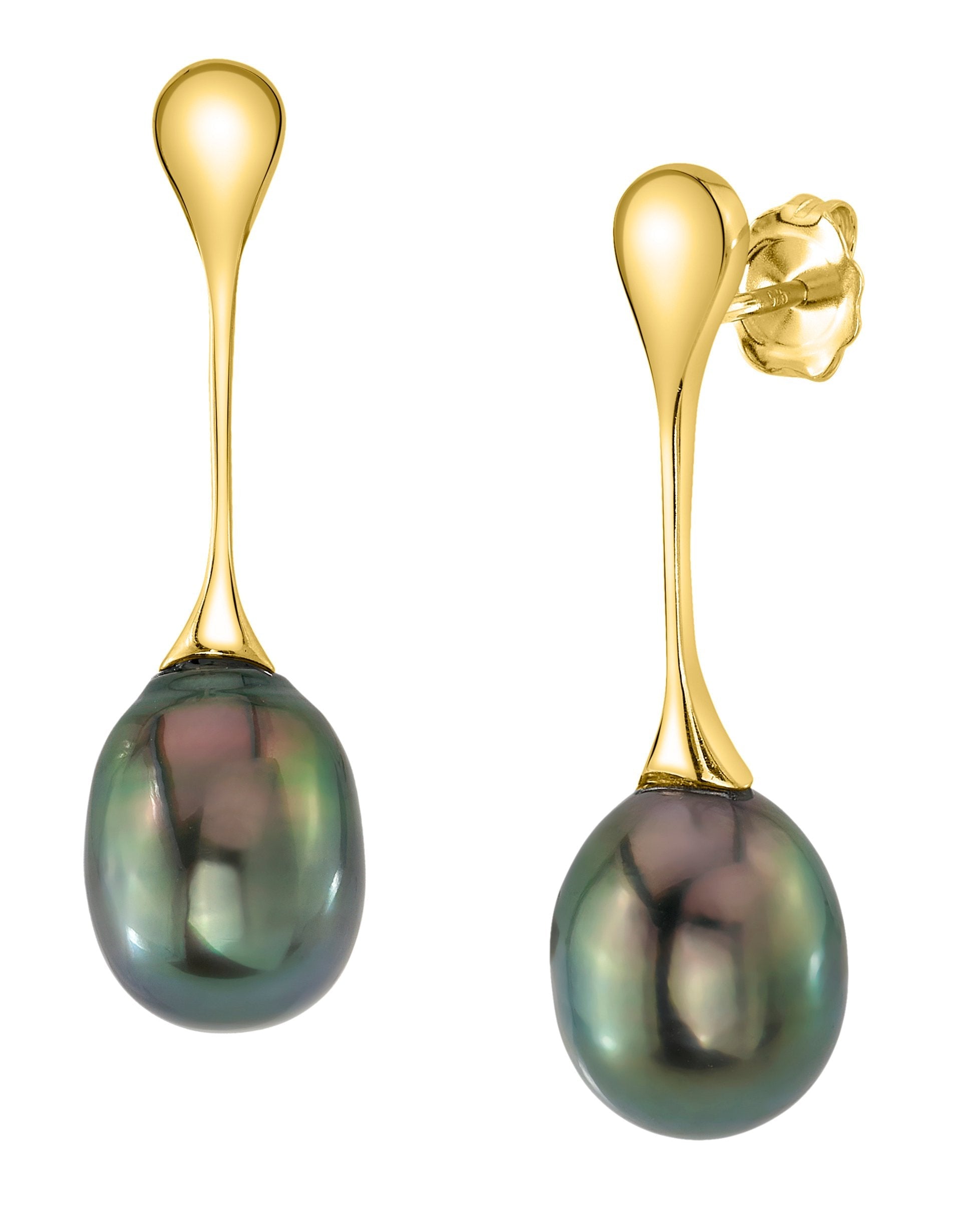 Tahitian South Sea Pearl Long Teardrop Earrings - Model Image